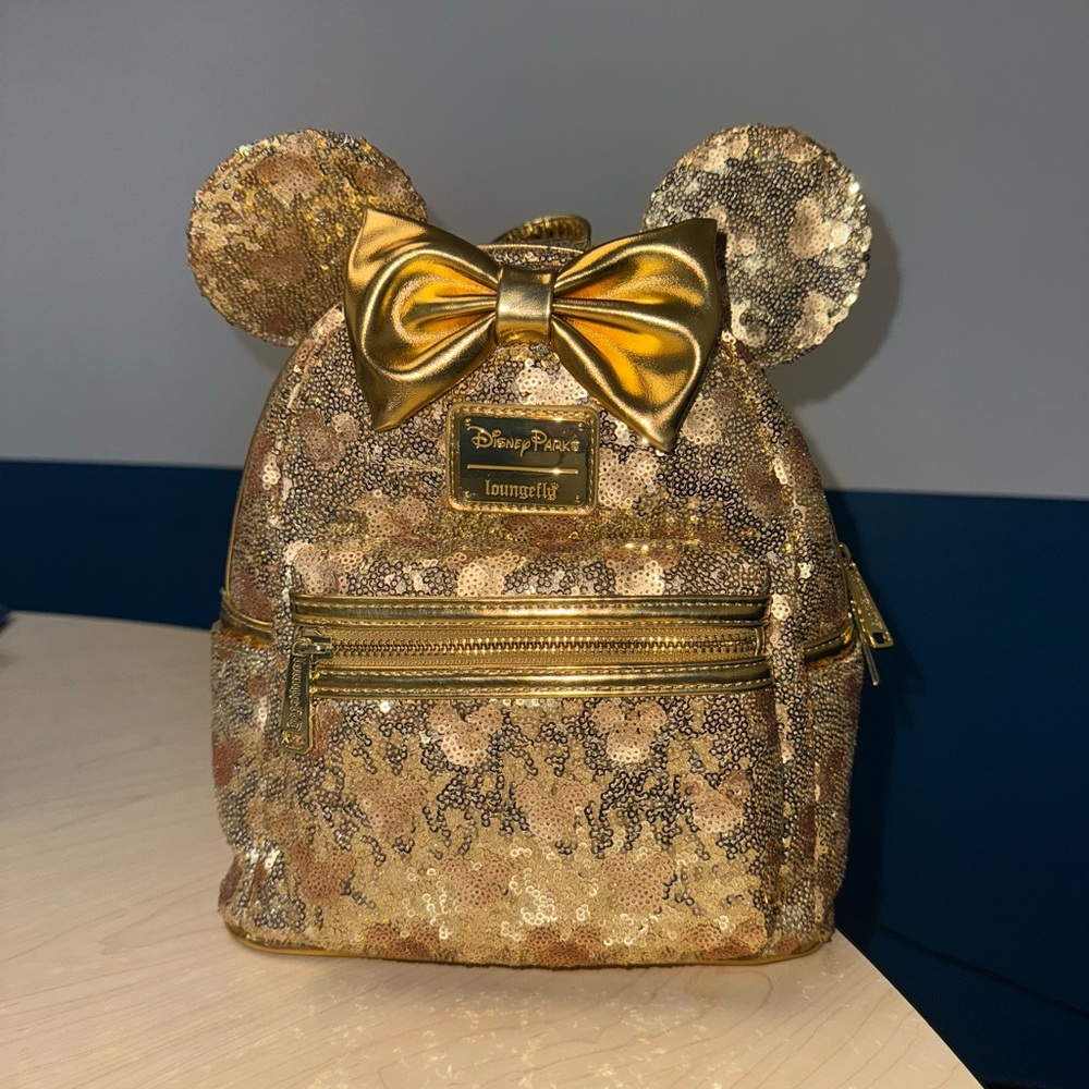 Disney Parks Loungefly Gold Sequin Mini Backpack NWT